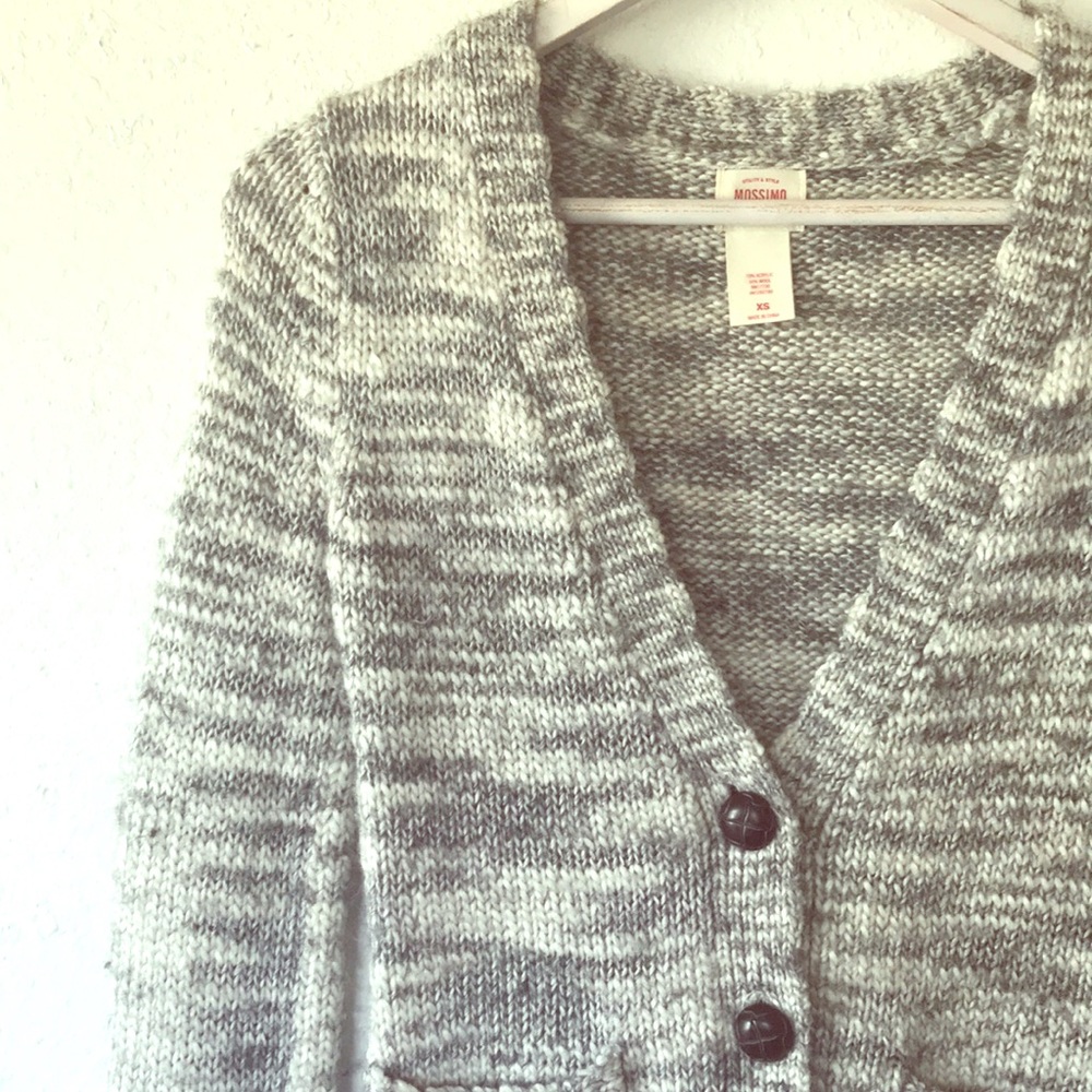 Grey and White Chunky Knit Cardigan